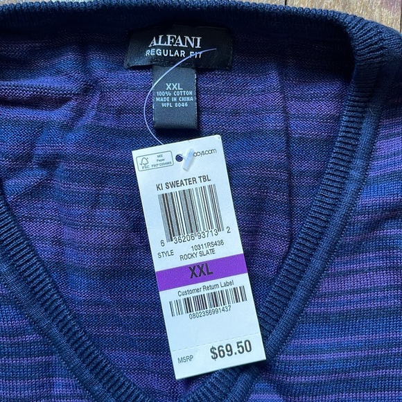Men’s Alfani V neck Purple Striped Sweater Macys - Picture 5 of 6
